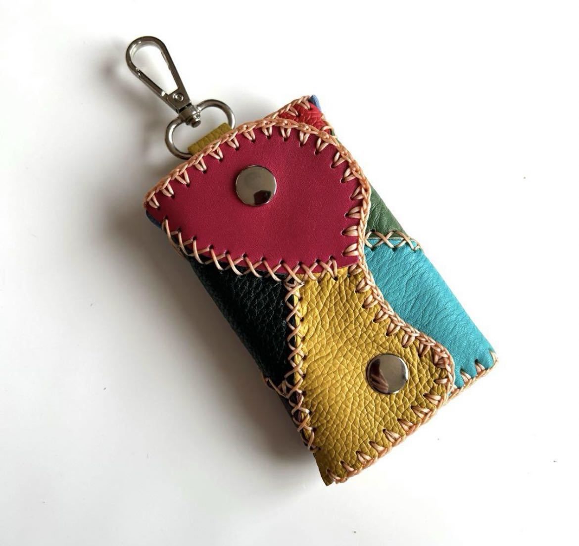 * free shipping * new goods original leather key case hand made leather key case key inserting patchwork retro D