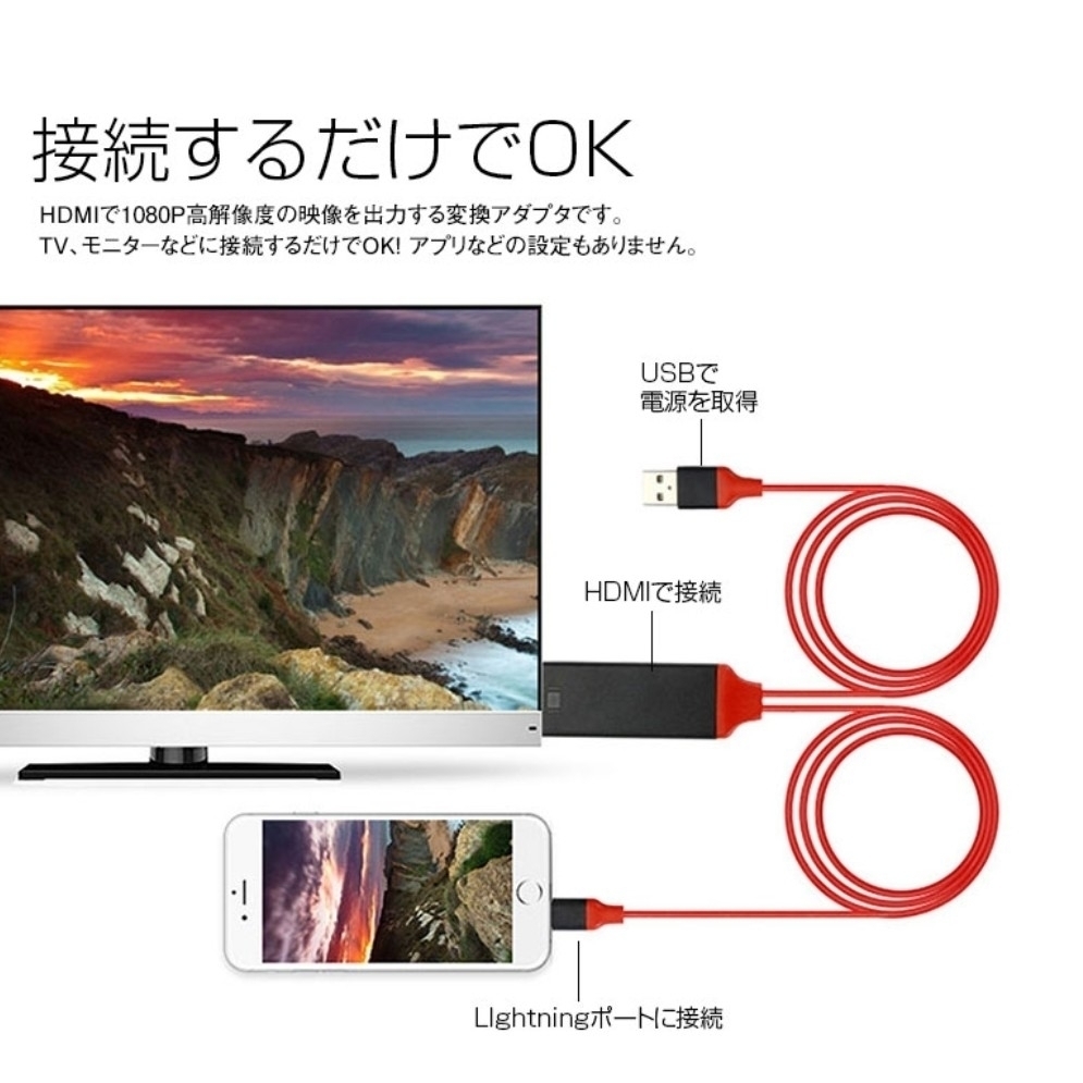 新品　送料無料　iPhone ケーブル ライトニング ipad 変換 TV テレビ YouTube ゲーム ミラーリング iphone hdmiケーブル_画像3