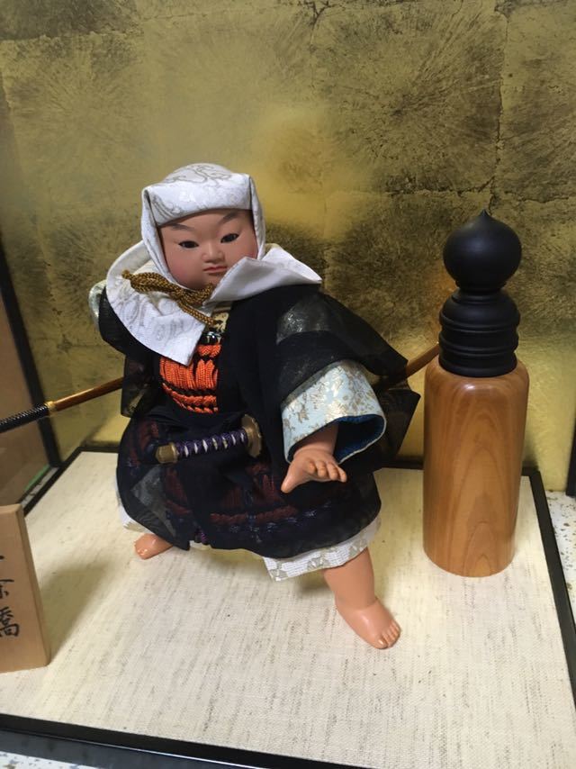 [. raw work ] Japanese doll ..[...] Boys' May Festival dolls .. glass case attaching beautiful goods [ antique ]