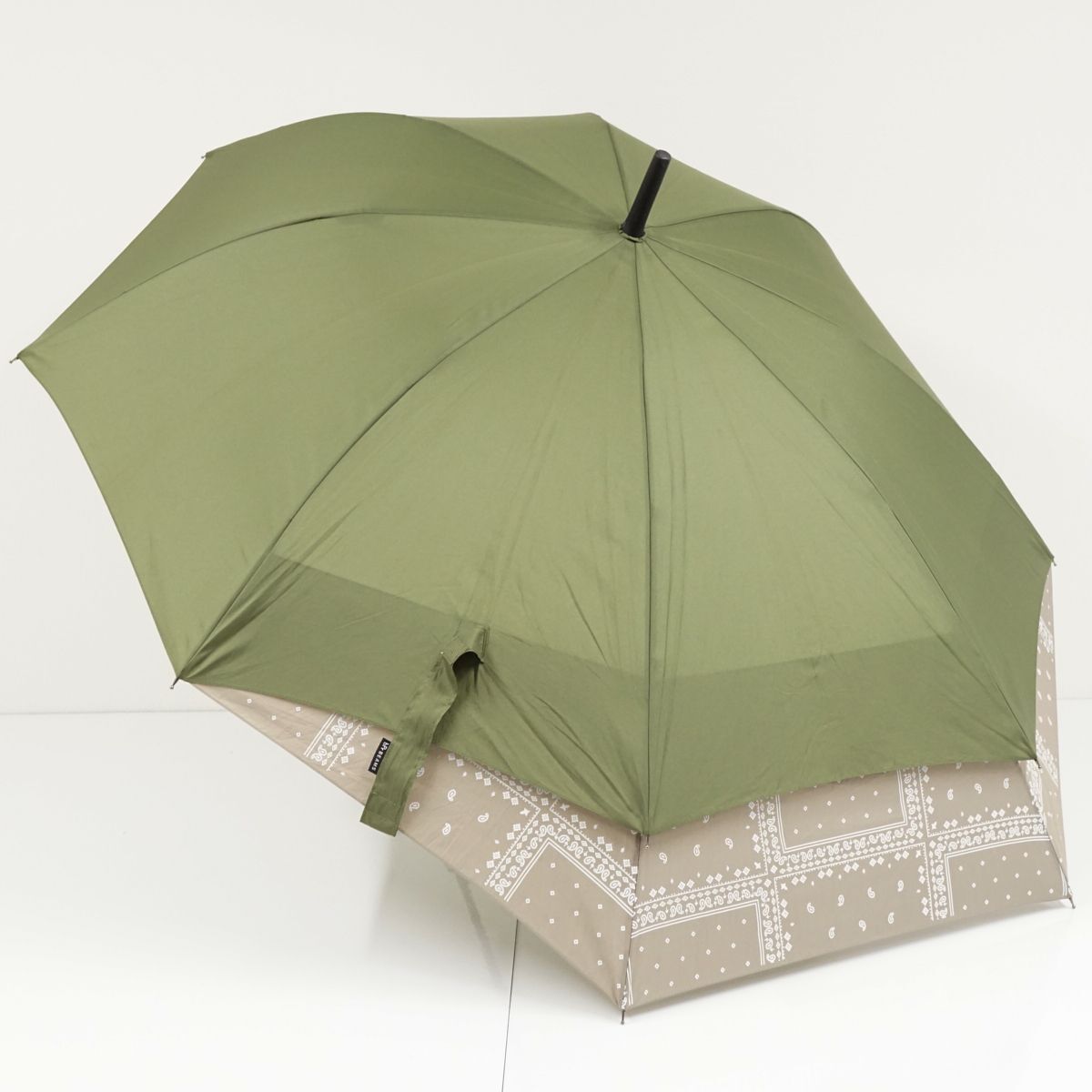 傘 bPr BEAMS ビームス USED品 バックパックを濡らさない傘 バンダナプリント グリーン カーキ ジャンプ 60cm KR A0389_画像2