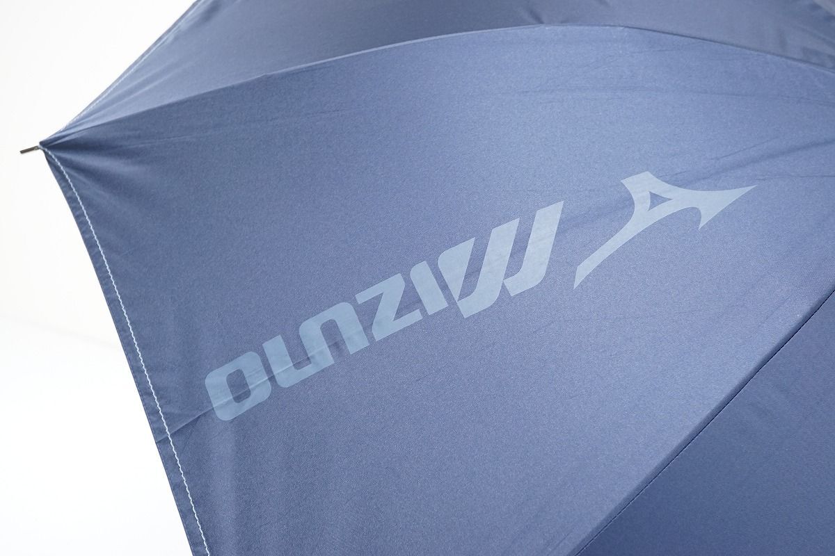 晴雨兼用傘 MIZUNO ミズノ USED美品 ネイビー ロゴ UV 遮光 グラス骨 ジャンプ 62cm 通勤 通学 C A0416_画像6