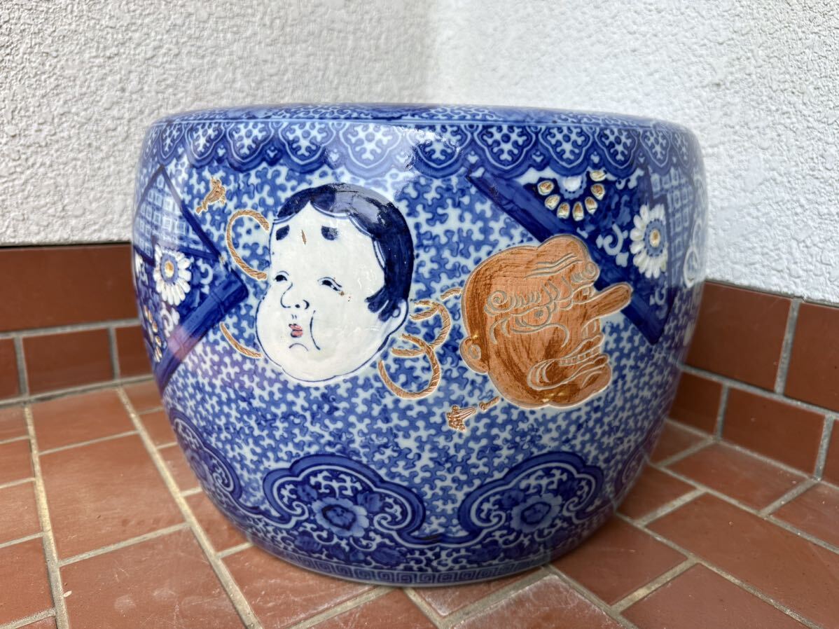 [A027] blue and white ceramics fire pot . tortoise heaven . fishbowl me Dakar pot plant pot water lily pot water pot gardening 