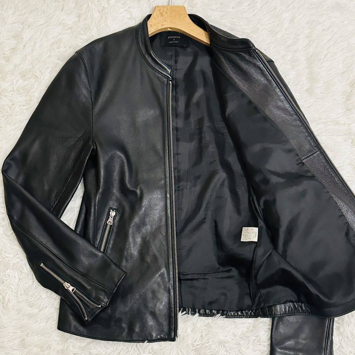  rare L(3)schu Dio s Ram leather jacket Single Rider's sheepskin sheep leather original leather Biker made in Japan men's black black STUDIOUS