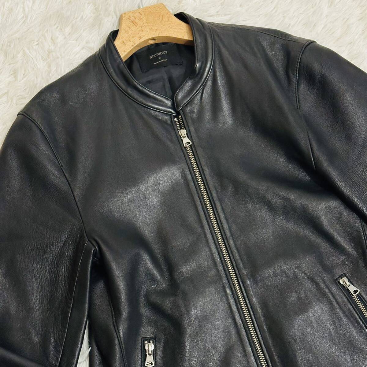  rare L(3)schu Dio s Ram leather jacket Single Rider's sheepskin sheep leather original leather Biker made in Japan men's black black STUDIOUS