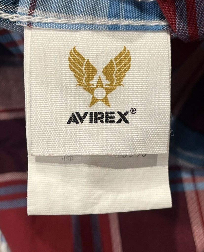 夏場に！ AVIREX アヴィレックス ARMY CORPS 半袖シャツ チェック ワインレッド系 Lサイズ メンズ ミリタリー 送料込 新規×_画像6