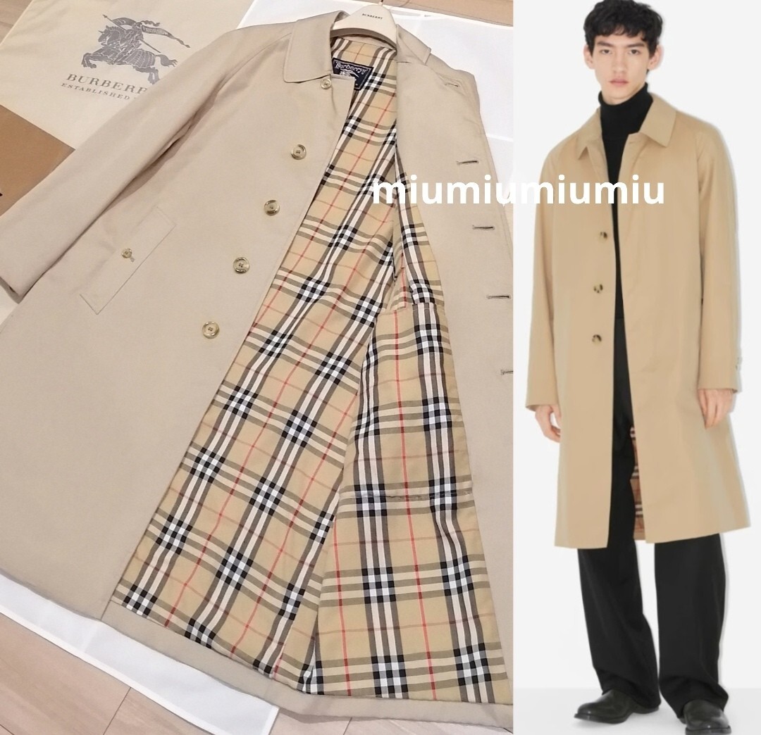 本物上質● Burberrys バーバリー バーバリーロンドン BURBERRY LONDON ステンカラーコート ノバチェック ベージュ トレンチコート L XLの画像1