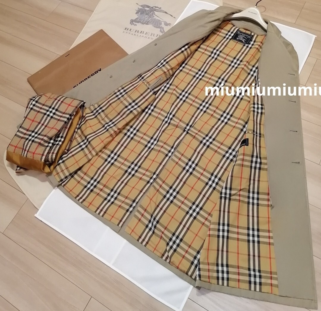  конечная цена * подлинный товар прекрасное качество *Burberrys Burberry BURBERRY пальто с отложным воротником тренчкот noba проверка хаки бежевый M подкладка 