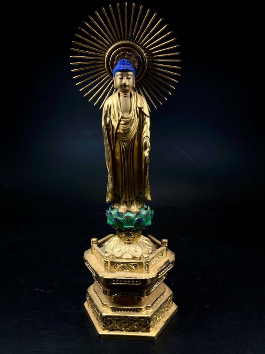 仏教美術 仏像 阿弥陀如来立像 木彫 仏具 木製 立像 仏教 骨董 置物 仏様 仏像_画像1
