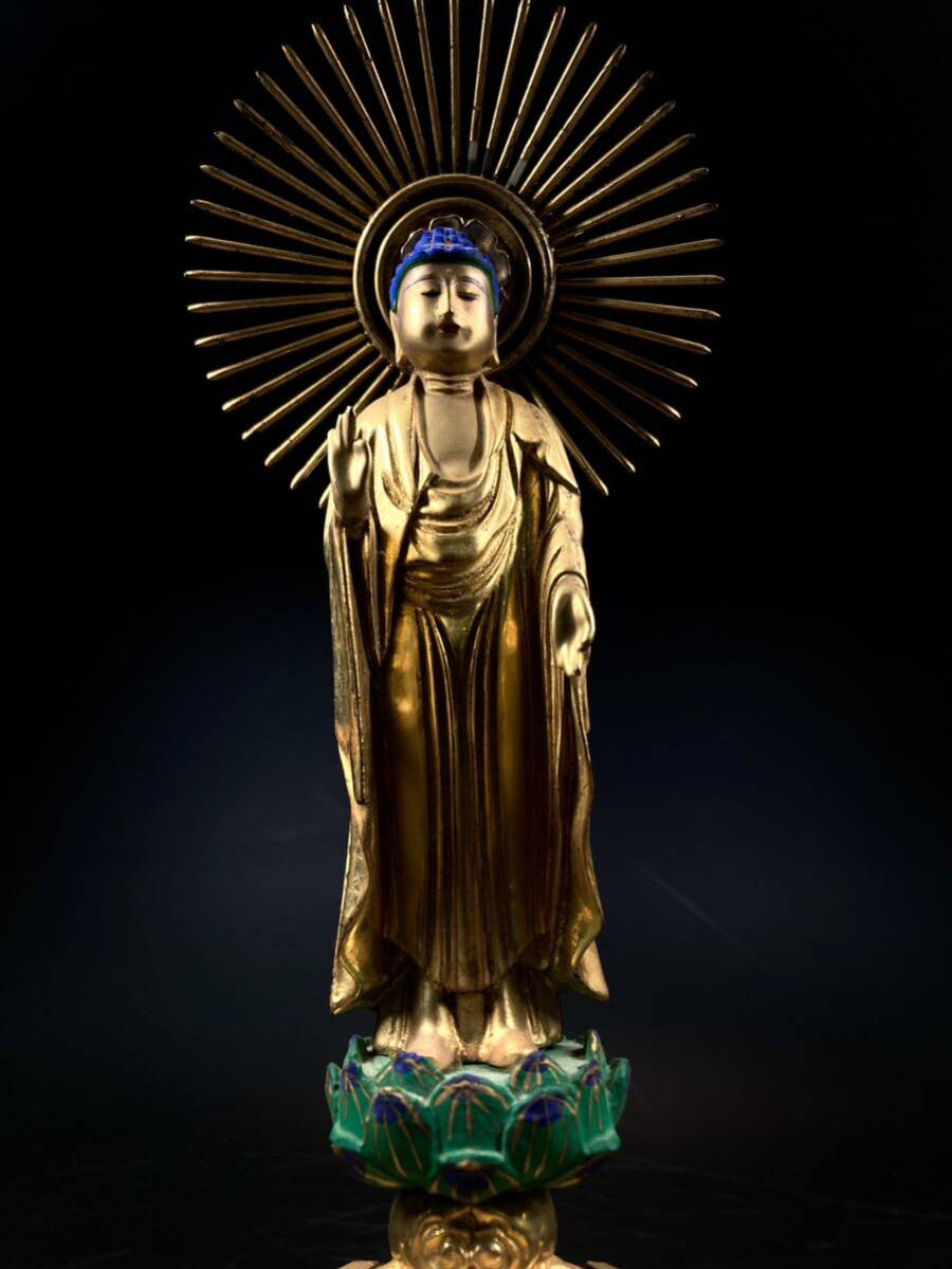 仏教美術 仏像 阿弥陀如来立像 木彫 仏具 木製 立像 仏教 骨董 置物 仏様 仏像_画像2