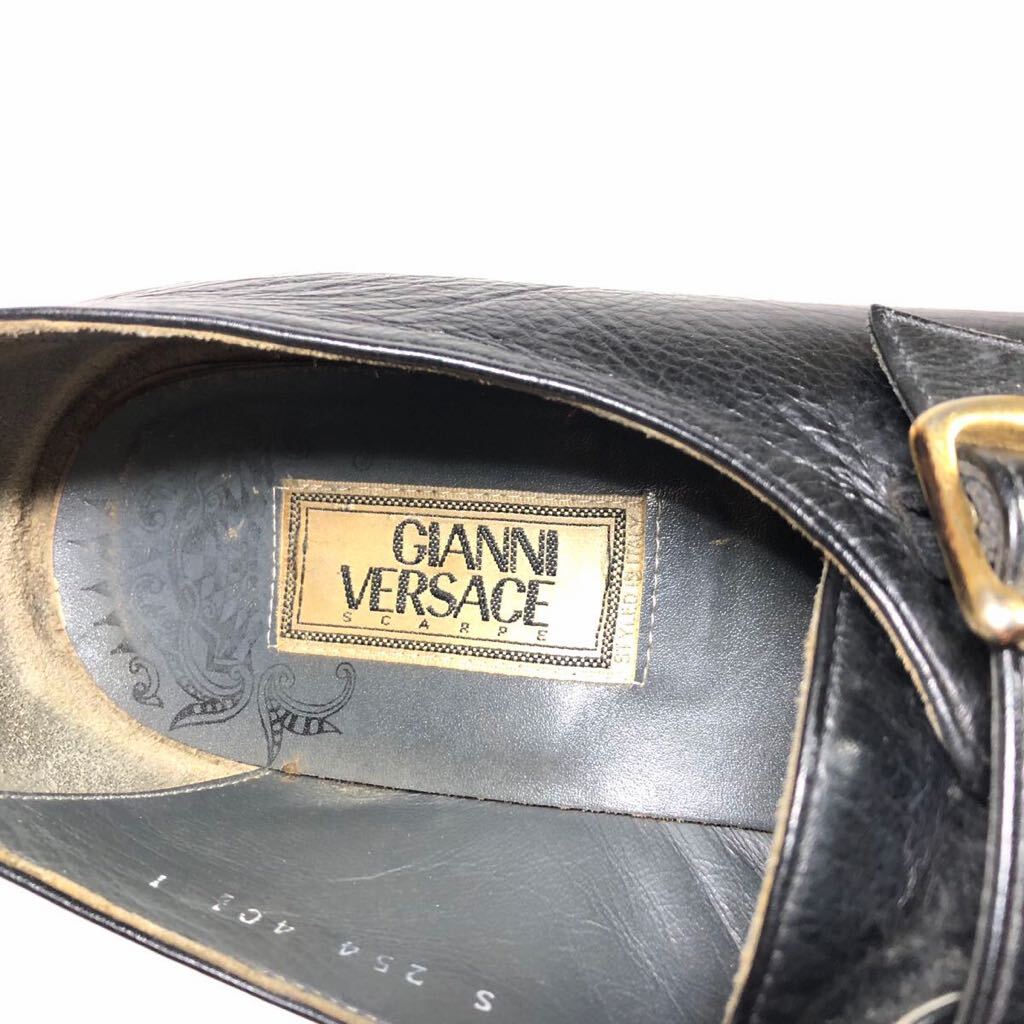 【ヴェルサーチェ】本物 GIANNI VERSACE 靴 25.5cm 黒 ダブルモンクストラップ ビジネスシューズ 本革 レザー 男性用 メンズ 伊製 40 1/2の画像9