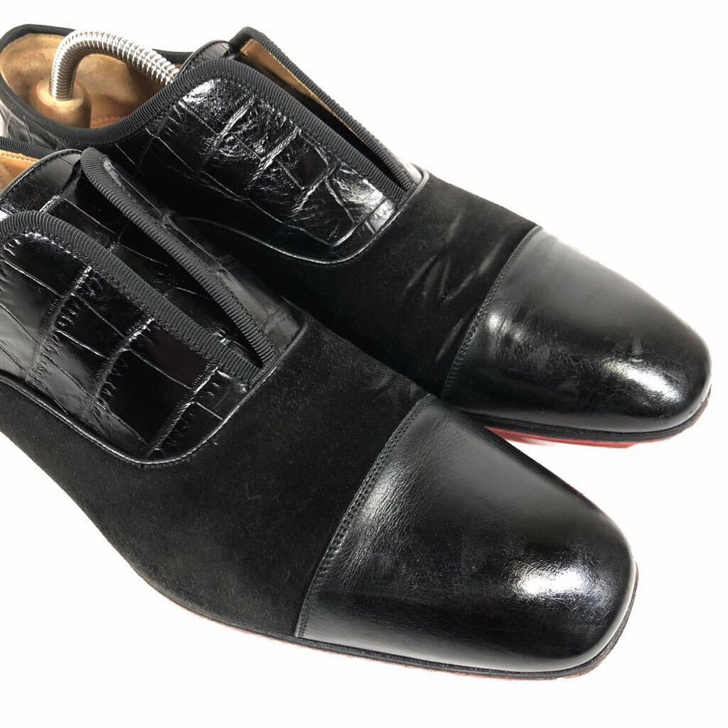 【ルブタン】本物 Louboutin 靴 26.5cm クロコ型押し スリッポン ドレスシューズ ビジネスシューズ レザー×スエード メンズ 伊製 41 1/2の画像8