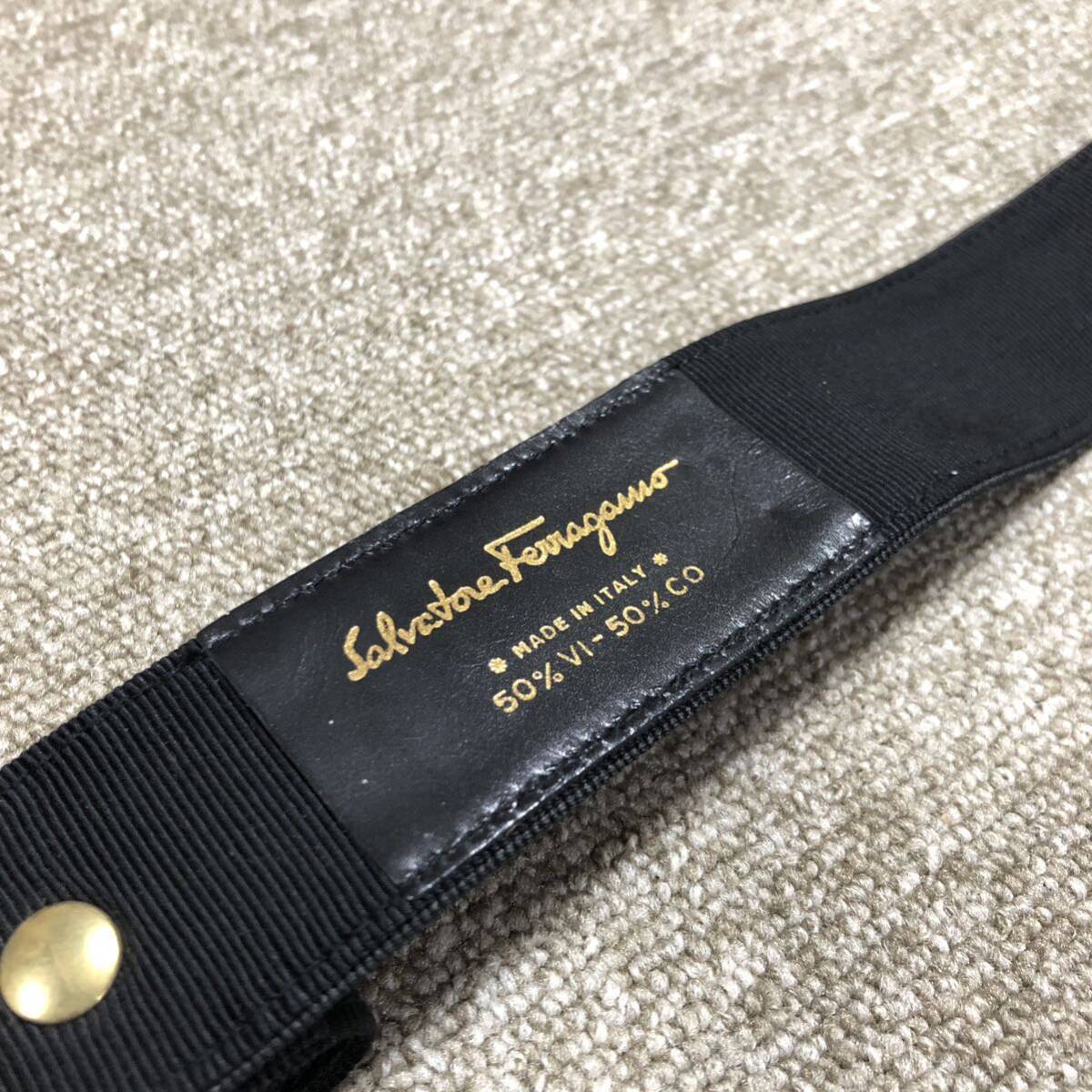 【フェラガモ】本物 Ferragamo ベルト ヴァラリボン 全長81cm 幅4cm 黒色系×ゴールド色系 女性用 レディース イタリア製 送料520円_画像4