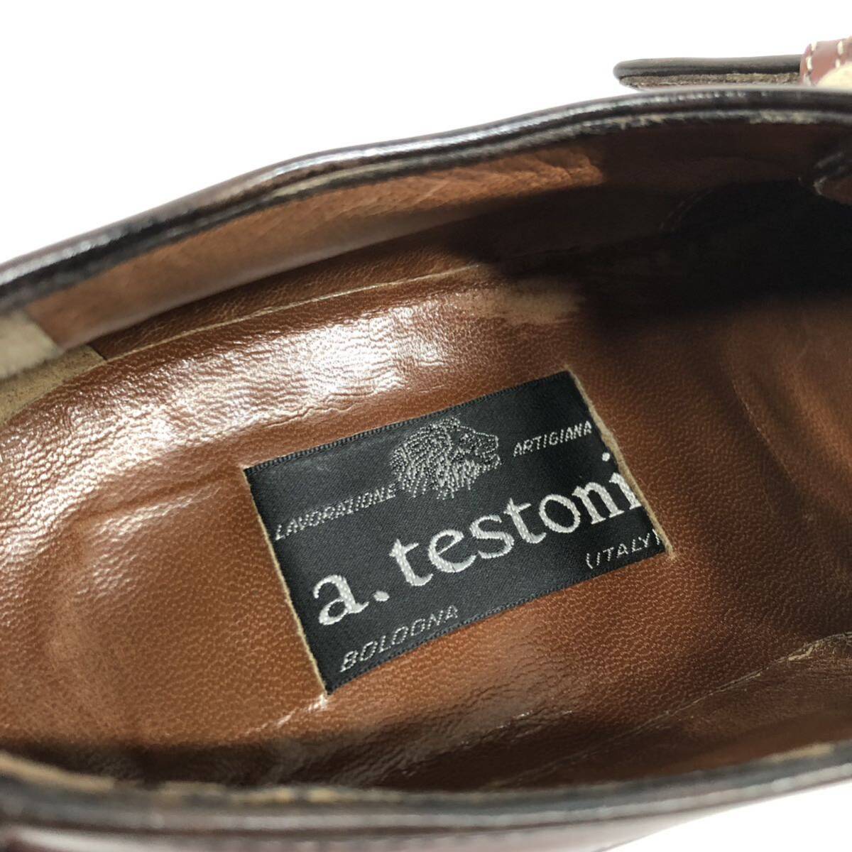 【ア・テストーニ】本物 a.testoni 靴 25cm 赤茶 モンクストラップ ビジネスシューズ 黒タグ 本革 レザー 男性用 メンズ イタリア製 6 G_画像9