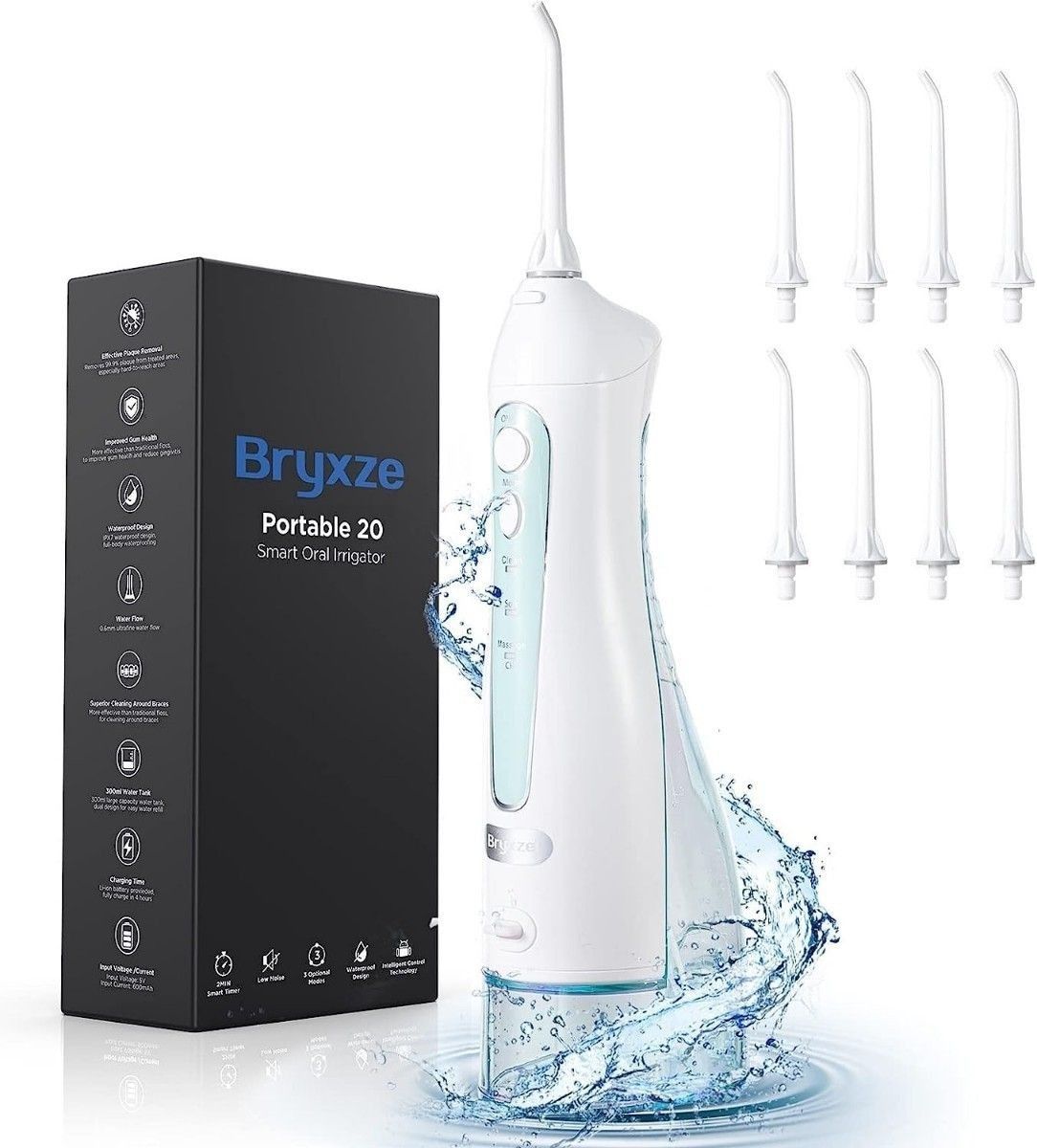 口腔洗浄器 ジェットウォッシャー 替えノズル 8本 3段階調整 300ML ウォーターフロス USB充電式 口腔洗浄機 IPX7