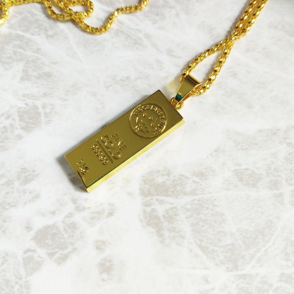 未鑑定品 メンズ レディース ネックレス インゴット 総重量20.5g 鍍金 necklace Gold 18k Gold Plated チェーンネックレス_画像2