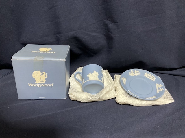 WEDGWOOD ウェッジウッド☆ジャスパー☆デミタスカップ&ソーサー☆ペールブルー☆新品・未使用の画像1