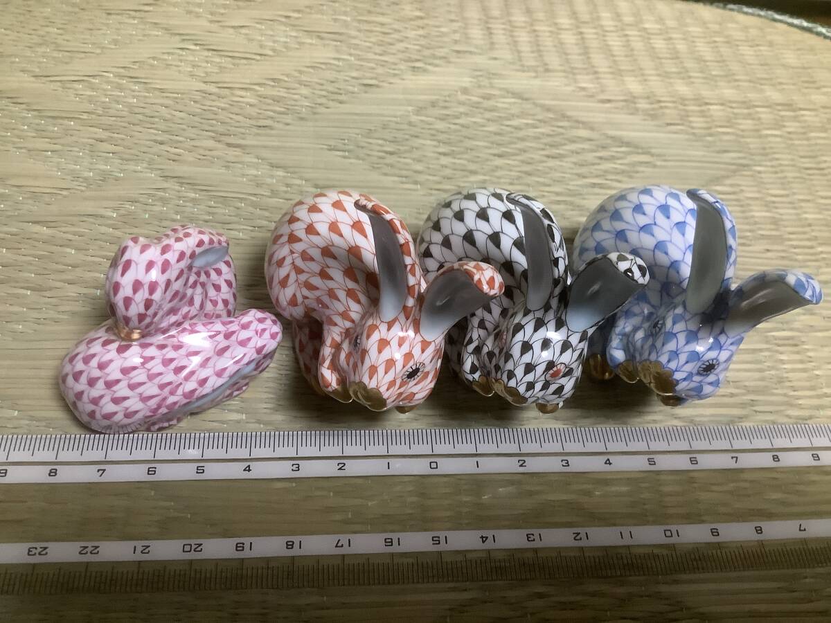 4個 ヘレンド うさぎ フィギュア フィッシュネット HEREND 4個 ヘレンド うさぎ フィギュア フィッシュネット HEREND