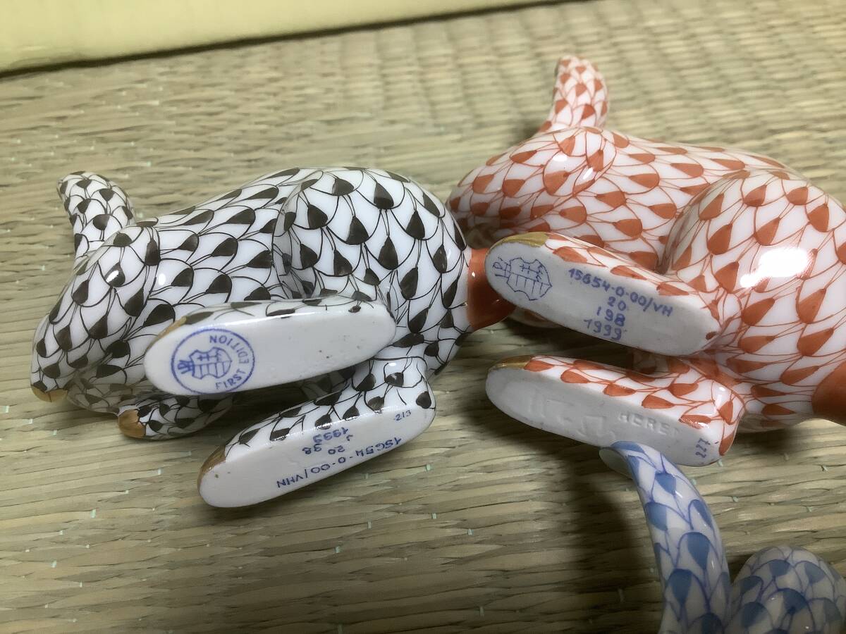 4個 ヘレンド うさぎ フィギュア フィッシュネット HEREND 4個 ヘレンド うさぎ フィギュア フィッシュネット HEREND
