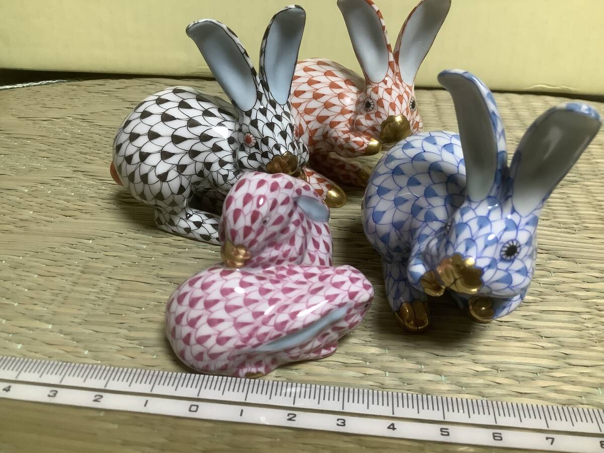 4個 ヘレンド うさぎ フィギュア フィッシュネット HEREND 4個 ヘレンド うさぎ フィギュア フィッシュネット HEREND