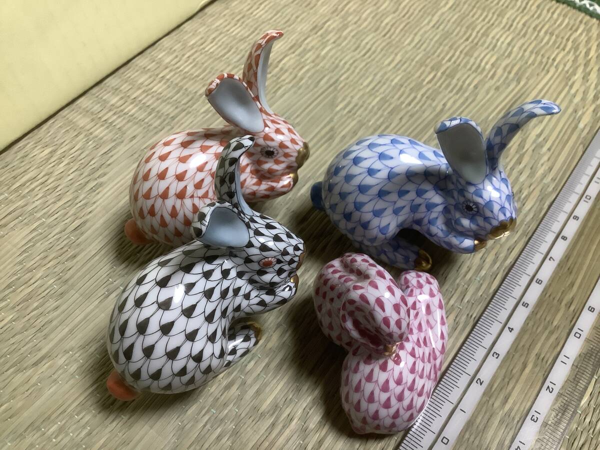 4個 ヘレンド うさぎ フィギュア フィッシュネット HEREND 4個 ヘレンド うさぎ フィギュア フィッシュネット HEREND