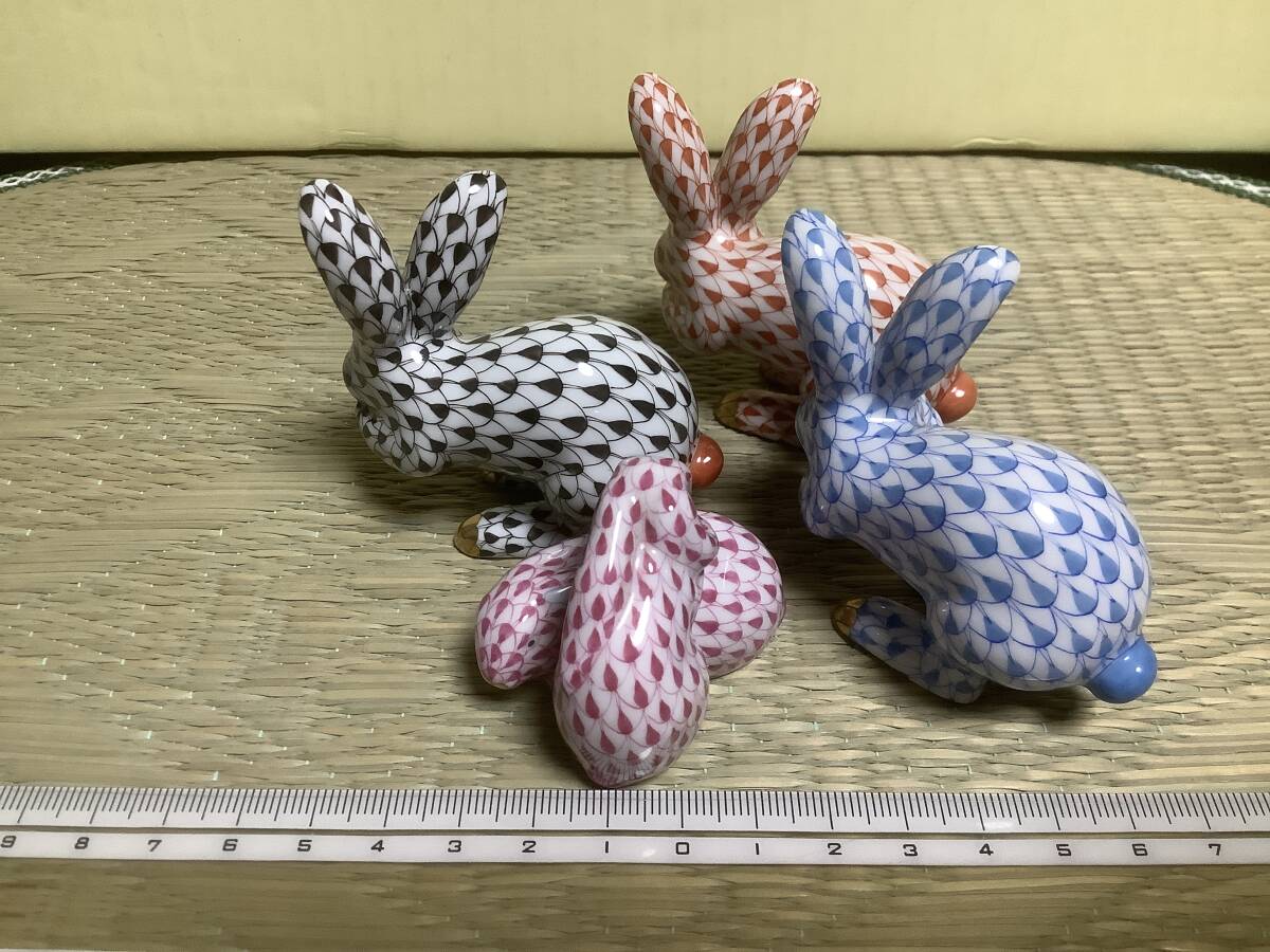 4個 ヘレンド うさぎ フィギュア フィッシュネット HEREND 4個 ヘレンド うさぎ フィギュア フィッシュネット HEREND
