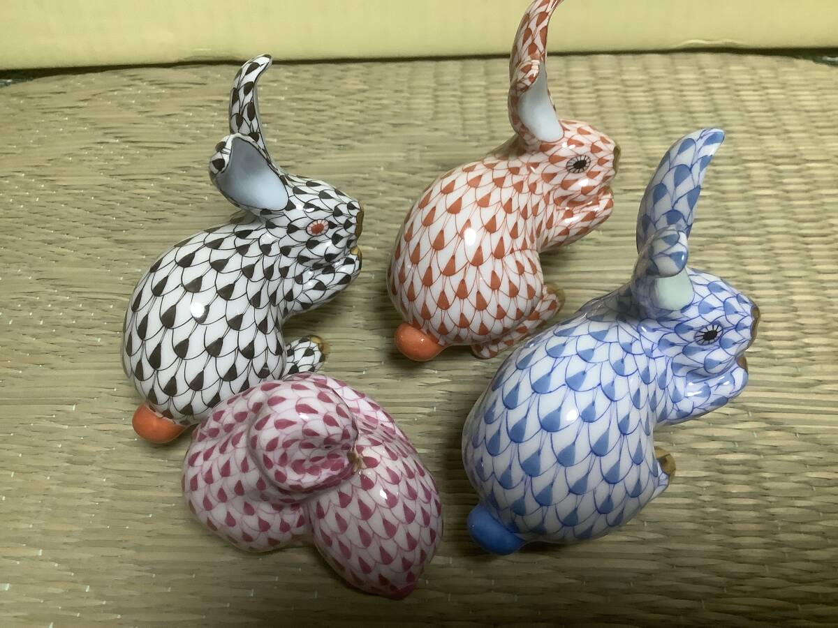 4個 ヘレンド うさぎ フィギュア フィッシュネット HEREND 4個 ヘレンド うさぎ フィギュア フィッシュネット HEREND