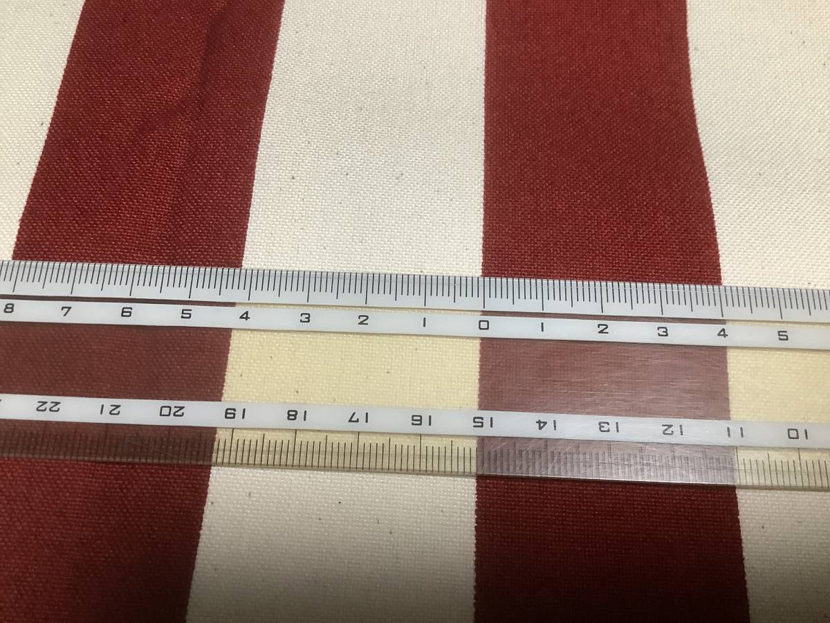 11号帆布 110×300cm ストライプ 綿100% /生地 はぎれ 日本製 濃赤×生成 