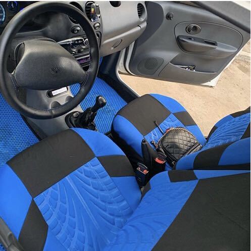 シートカバー 汎用 ブルー 簡単取付 青 2枚 丸洗い 汚れ防止 他車種対応 カー用品 車用シート フロントシートカバー 助手席の画像7