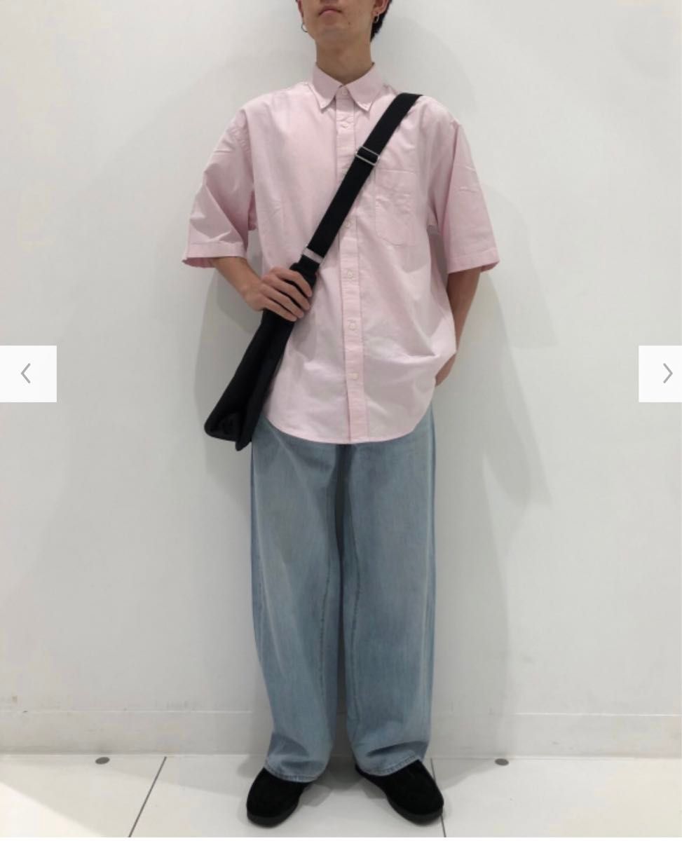 新品 オックスフォード オーバーサイズシャツ 半袖 5分袖 M ピンク 薄ピンク GU 定価1990円