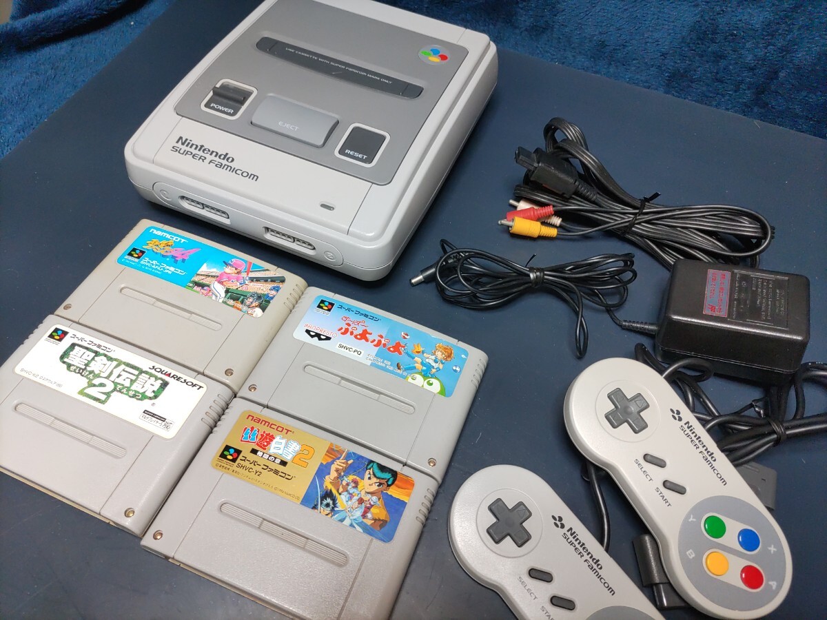  nintendo Super Famicom middle period body beautiful goods immediately ... set controller adaptor cable soft 4ps.@ operation verification settled SFC