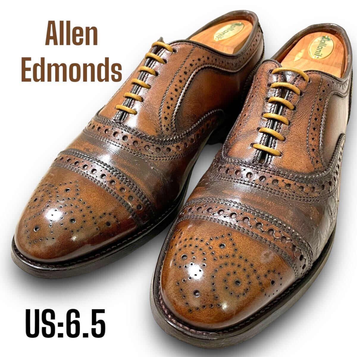 【送料無料】Allen Edmonds アレンエドモンズ 12041 STRAND 24.5 ストレートチップ 革靴 メダリオン フルブローグ ブラウン レザーシューズ