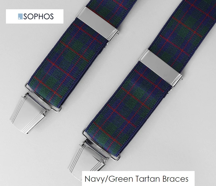 ◆イギリス U.K SOPHOS サスペンダー 35mm Ｘ型 シルバークリップ 幅広バックル タータンチェックグリーン Navy Green Tartan Brace_画像6