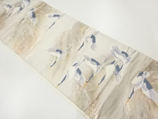 ys6900830; 連山に鶴模様織出し袋帯（材料）【アンティーク】【着】_画像1