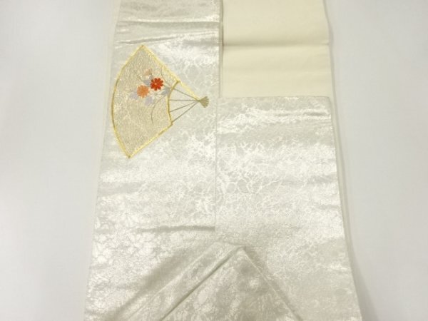 ys6929827; 扇に草花模様刺繍名古屋帯【リサイクル】【着】_画像10