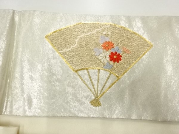 ys6945035; 扇に草花模様刺繍名古屋帯【リサイクル】【着】_画像7