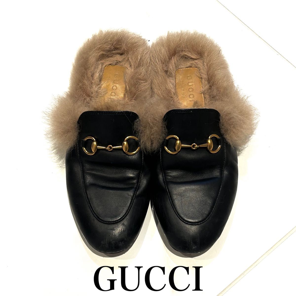 【GUCCI プリンスタウン】ホースビット付きファーサンダル　スリッポン