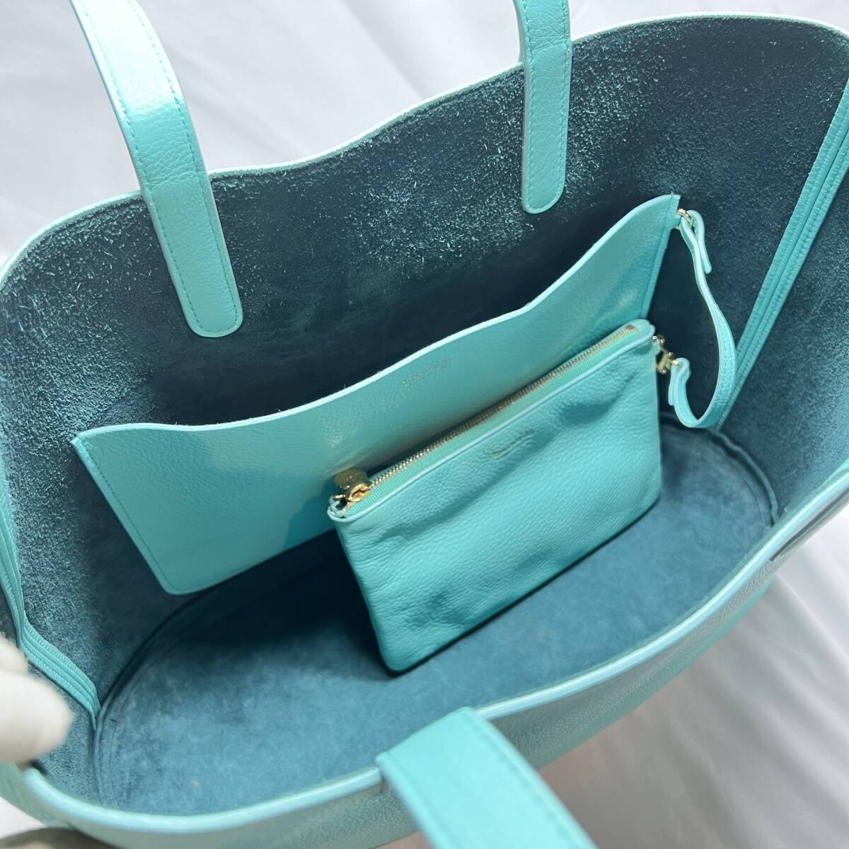 [ прекрасный товар * как новый ]Tiffany&Co. Tiffany плечо большая сумка ручная сумочка сумка имеется Tiffany голубой кожа 