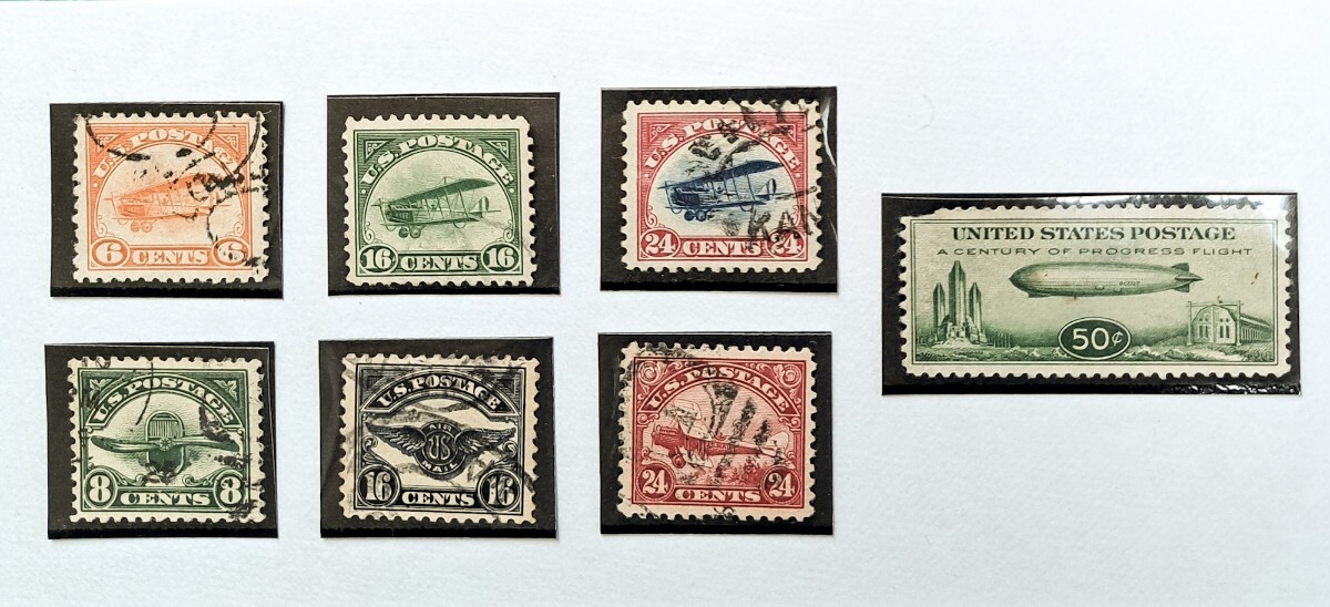 コ海外 アメリカ AIR POST STAMPS  7種【未使用1、使用済み6】の画像1