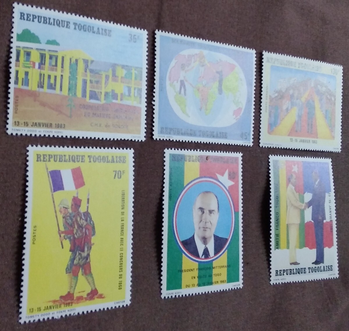 トーゴ　1983 ミッテラン大統領訪問　6完 フランス　大統領　友好　旗　未使用糊あり_画像9