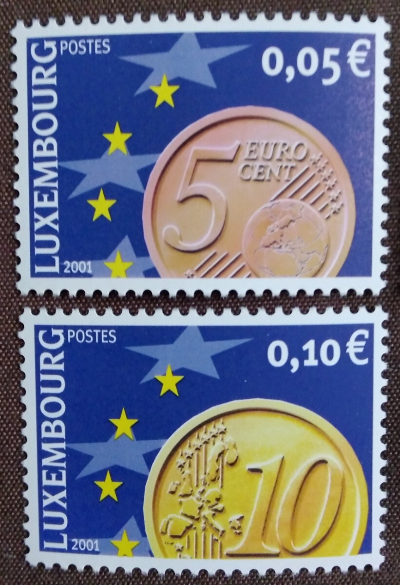 ルクセンブルグ　2001 ユーロコイン　6完 未使用糊あり　コイン　ユーロ　_画像3