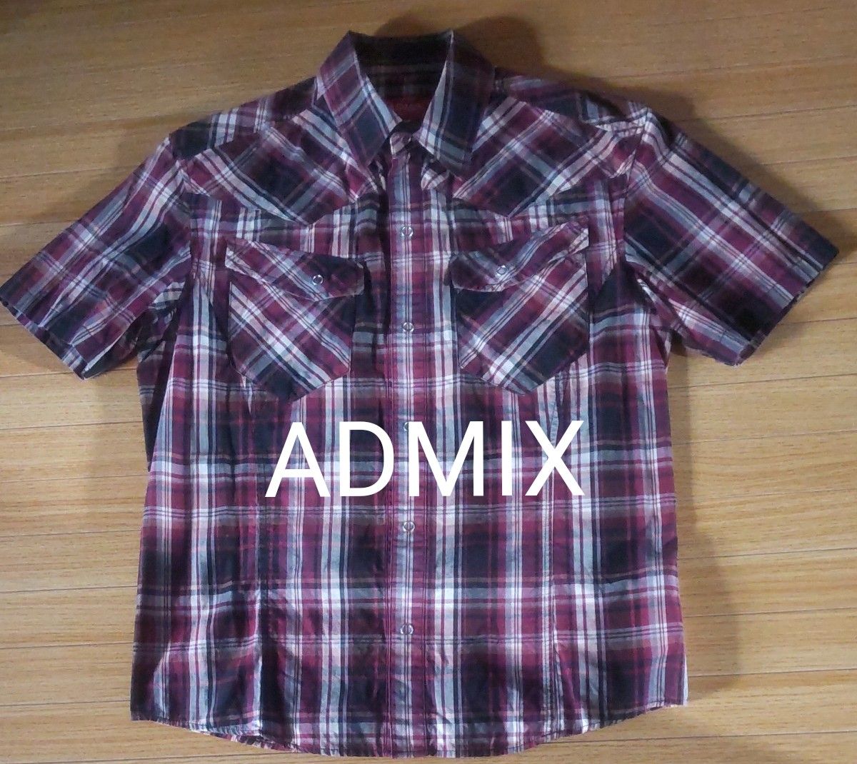 ADMIX  チェック 半袖シャツ 48(M) エンジ 黒 白 綿100%  i5e…様、宜しくお願いします(_ _)