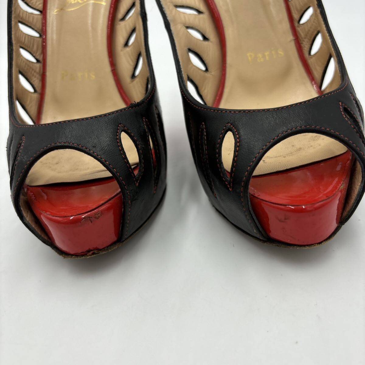 M ＊ イタリア製 '高級婦人靴' Christian Louboutin クリスチャンルブタン 本革 オープントゥ ミュール / ヒール サンダル EU36.5 23cm_画像8