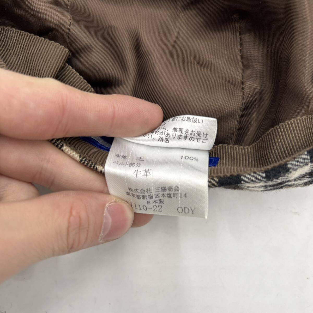 @ 良品 日本製 '洗礼されたデザイン' BURBERRY BLUE LABEL バーバリー ブルーレーベル WOOL チェック柄 ハンチング 帽子 頭囲57cm 婦人用_画像9