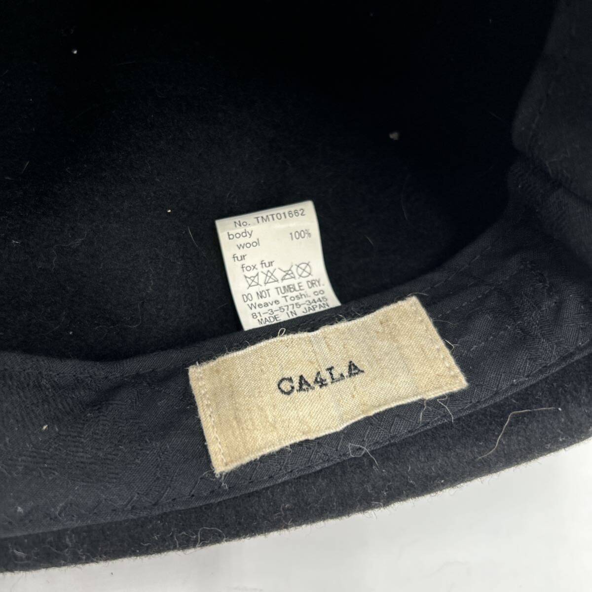 @ 日本製 '洗礼されたデザイン' CA4LA カシラ 高品質 WOOL フォックスファー ボンボン付き ベレー帽 キャップ 帽子 レディース BLACK 黒系 の画像7