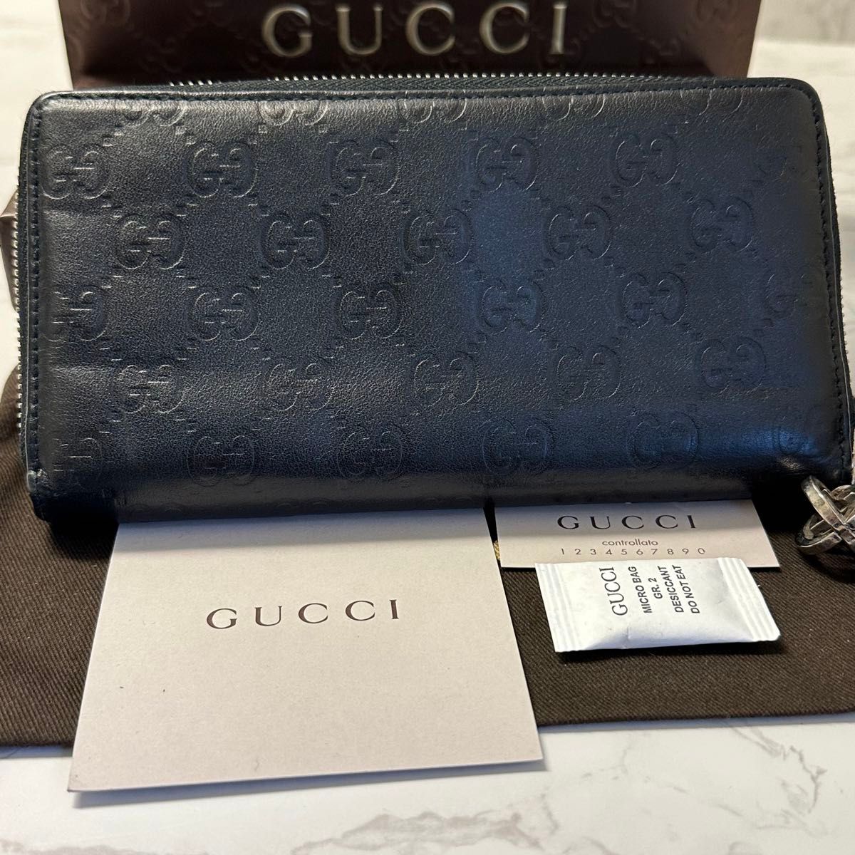 新品同様！ グッチ GUCCI 財布 長財布 シマレザー　GG金具 ラウンドファスナー