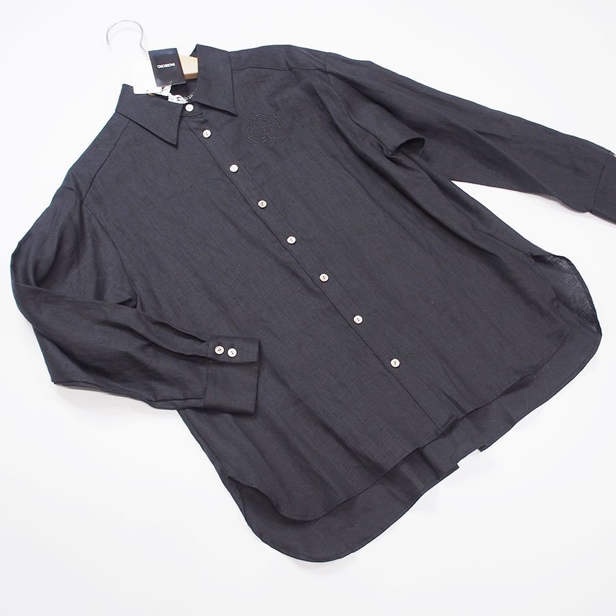 [ not yet have on ] Ingeborg black turtle rear embroidery linen shirt / free size / regular price 33000 jpy /2023 spring summer kore/ free shipping /C10-503