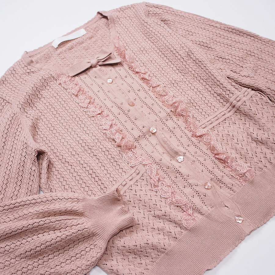 [ as good as new ] Pink House sombreness pink race frill using knitted cardigan / free size /2022SSkore/ free shipping /C17-412