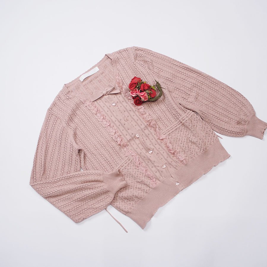 [ as good as new ] Pink House sombreness pink race frill using knitted cardigan / free size /2022SSkore/ free shipping /C17-412