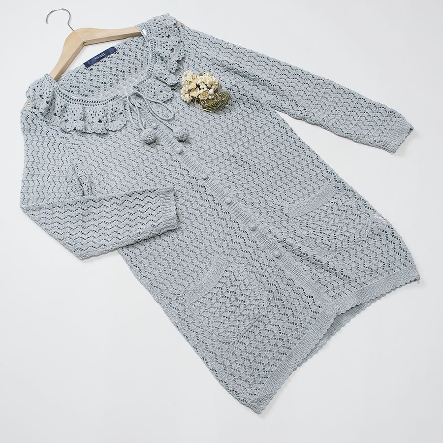 [ free shipping ] Pink House blue gray ... braided long cardigan / free size /C31-331