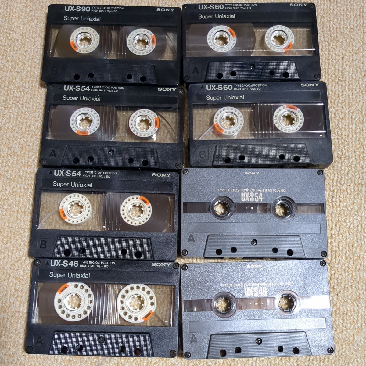 ジャンク　SONY　使用済み　カセットテープ　UX-S 90 60 54 46　計8本　ソニー　当時物　昭和レトロ　ハイポジション_画像1
